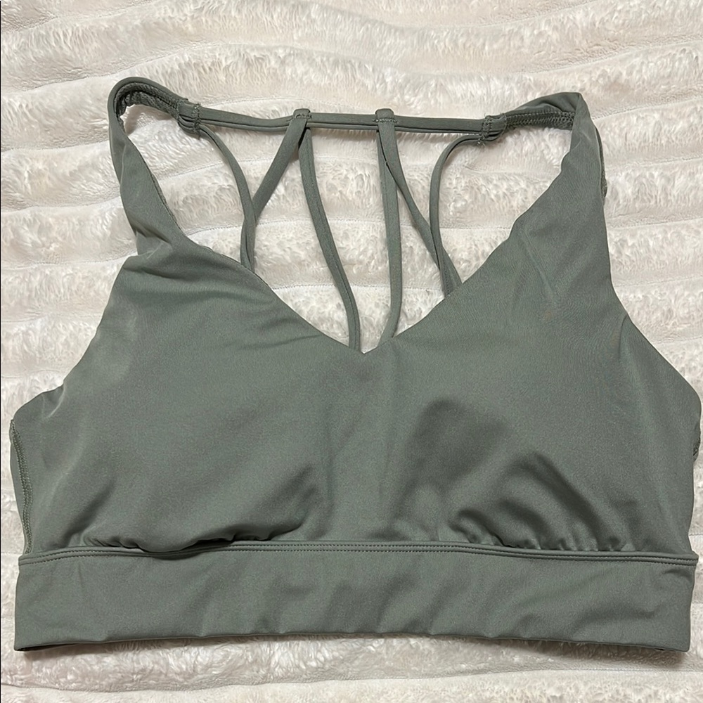 Strappy Back Sports Bra - sage green